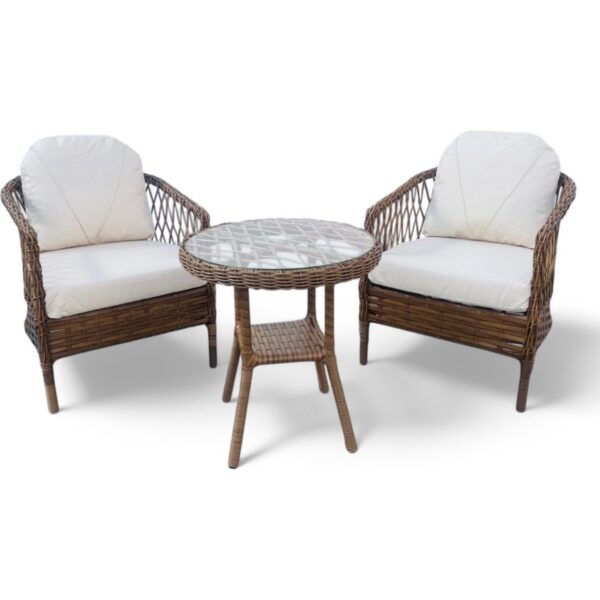 Monalin Mobilya Miami Kapuçino 2 Kişilik(1-1-Masa) Rattan Örgü Bahçe & Balkon & Teras Masa Sandalye Takımı