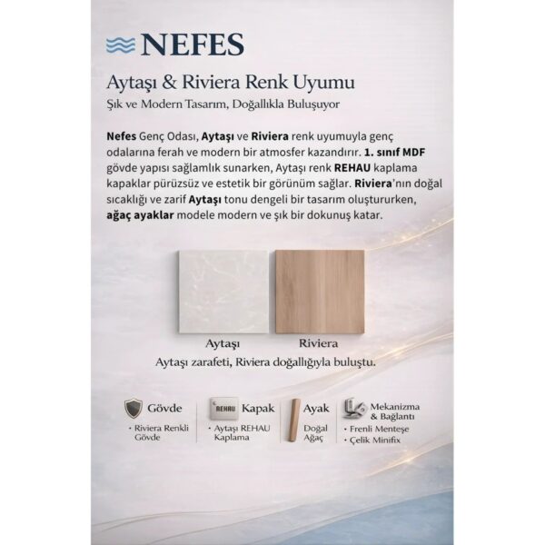 Kids Nefes Komodin & Kitaplık Set | %100 MDF | Ağaç Ayaklar | REHAU Kaplama Kapak