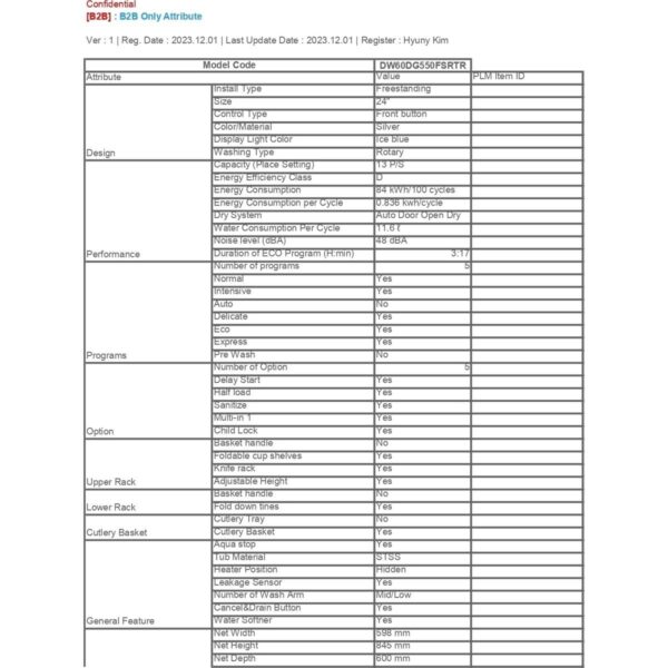 Samsung DW60DG550FSRTR 5 Programlı Bulaşık Makinesi, D Enerji Sınıfı