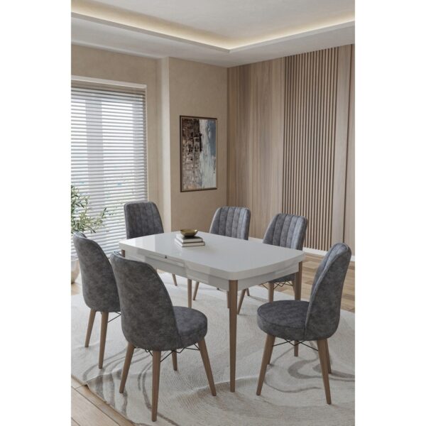 Toce Leva 80X130 Açılabilir Beyaz Masa Yemek Odası Takımı Mutfak Takımı 6 Adet Sandalye