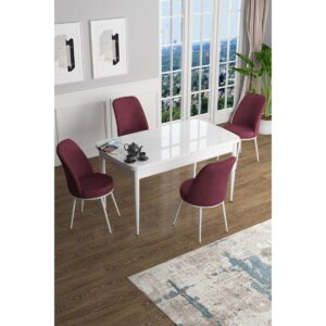 Concept Han Serisi 70 x 114 Cm, Açılabilir Mdf Mutfak Masa Takımı, Beyaz Masa ve 4 Sandalye